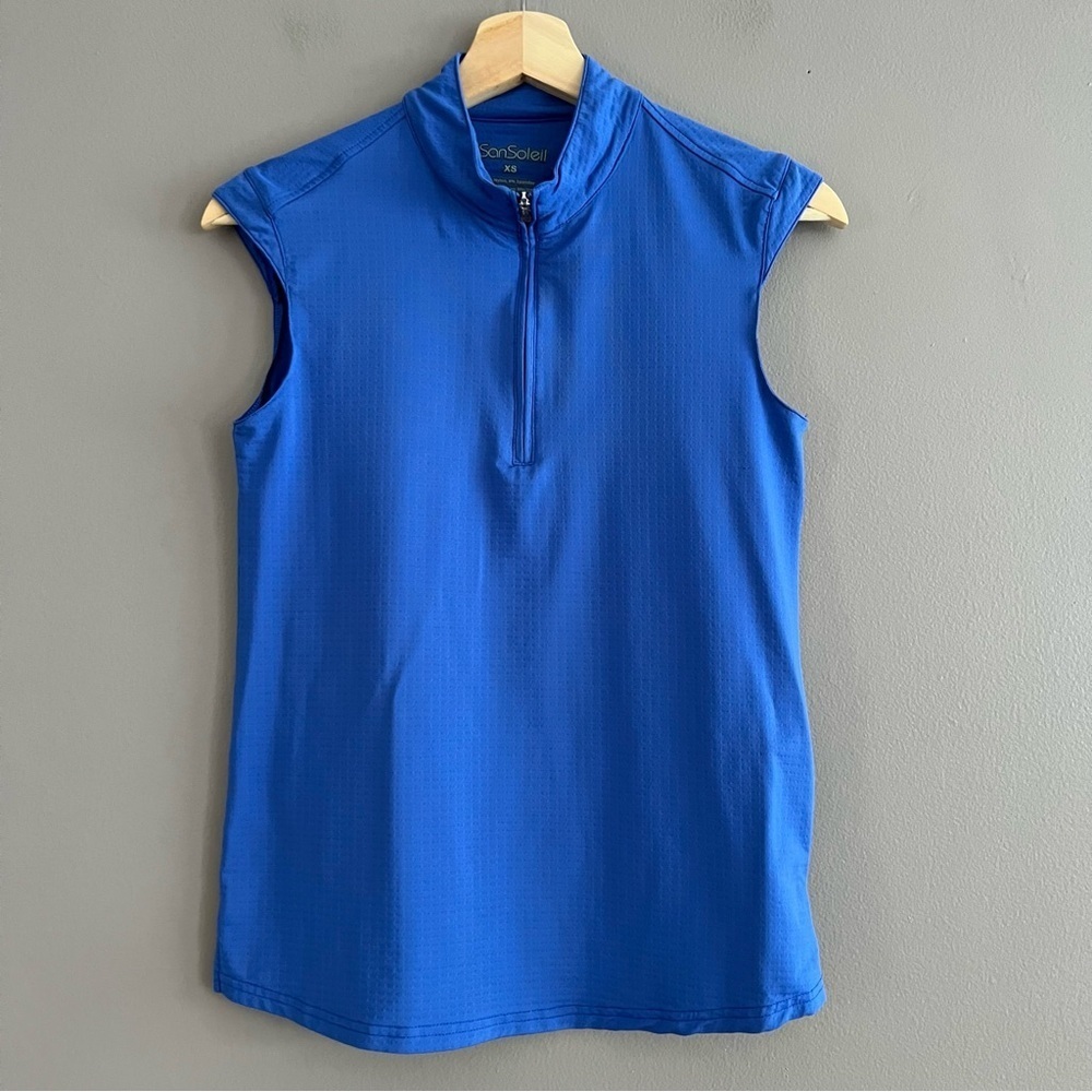 San Soleil Womens Sleeveless 1/4 Zip Top UV50+ Cooling Lightweight Golf Blue XS